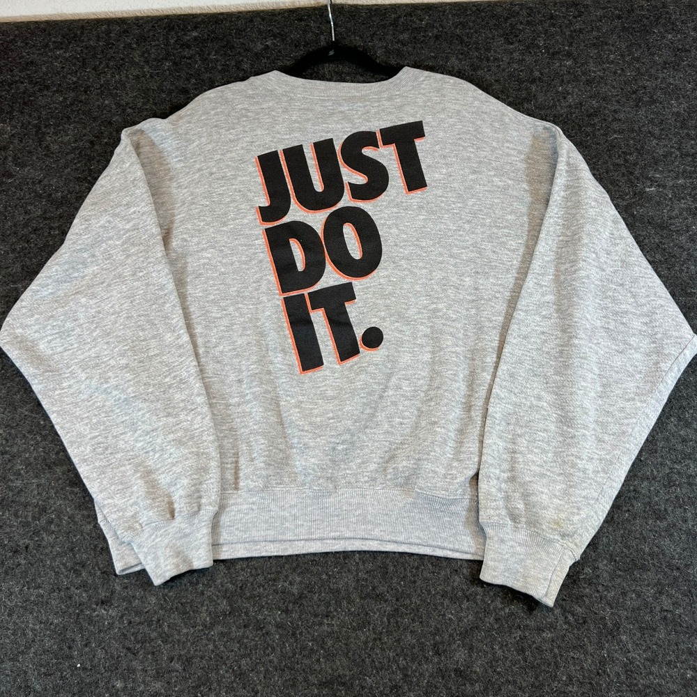 VINTAGE Nike Just Do It Sweatshirt Mens Large Gray Swoosh Crewneck Sportswear